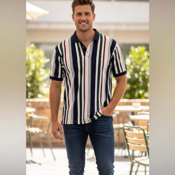 Knights Of Round Table Other - 90s Vintage Men's Striped Shirt - Navy, White,‎ Red Polo M